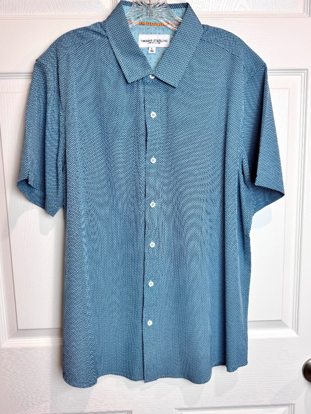 Men's Thomas Sterling Button Up Short Sleeve Shirt Geometric Size Large